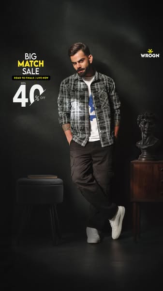 This ad features a male model, most likely a celebrity, wearing WROGN branded clothing. The ad is advertising a promotio