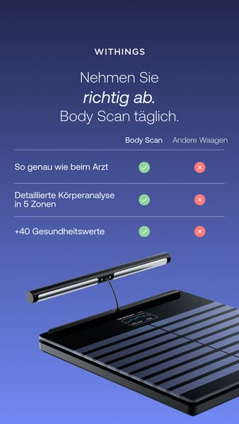 This ad shows Withings Body Scan as more accurate than other scales. It highlights key differences, offering a compellin