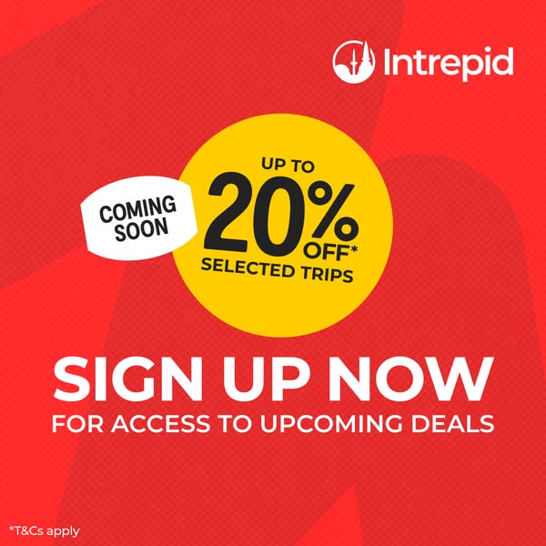 The image ad by Intrepid promotes upcoming deals. It encourages users to sign up now for access to these deals, which in