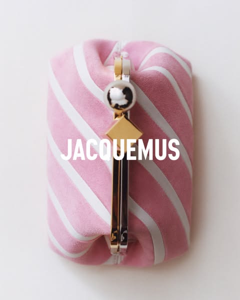This ad features a close-up shot of a Jacquemus handbag against a plain background, emphasizing the brand and the bag