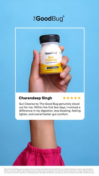 This ad features a customer testimonial for The Good Bug Gut Cleanse. The ad aims to convey that the product can quickly