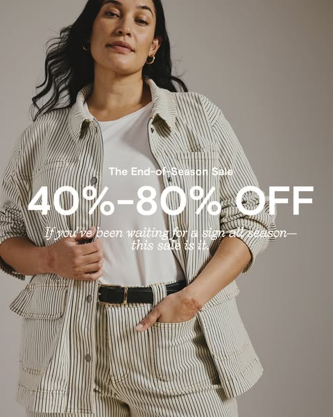 This image ad promotes an end-of-season sale, offering discounts between 40% and 80% off. The ad features a model wearin