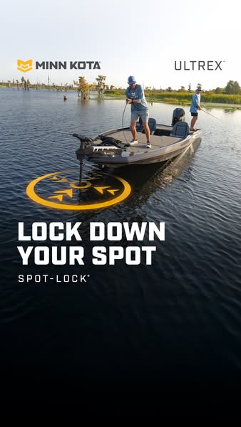 This ad highlights the Minn Kota Ultrex trolling motor's spot-lock feature, showing fishermen maintaining their posi