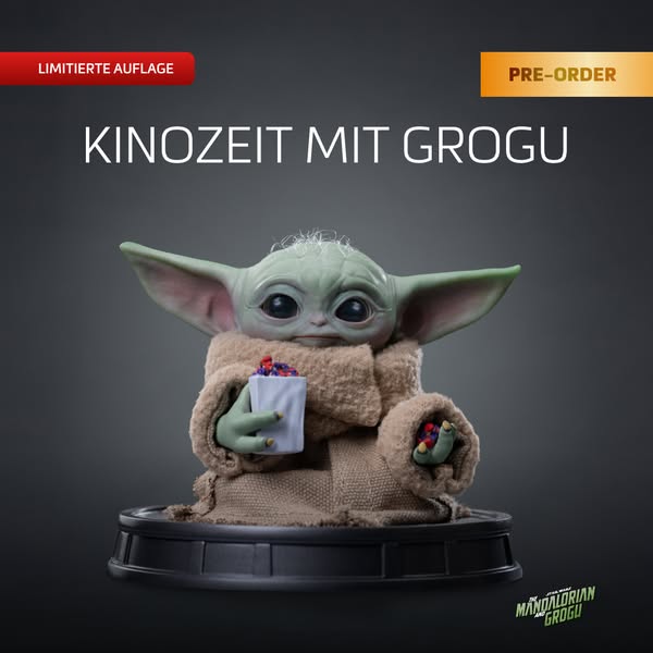 This ad promotes a limited-edition Grogu collectible figurine. The ad features a close-up of the figurine, emphasizing i