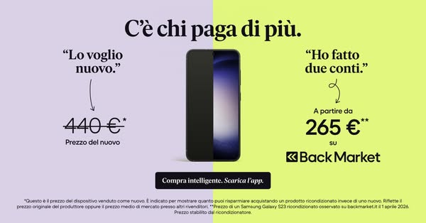 This ad compares the price of a new phone to a refurbished phone. The prices are set apart on either side of a photo of 