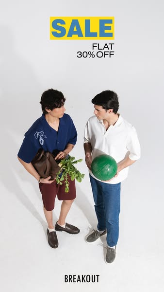 This ad promotes Breakout clothing and features two men. The ad mentions a 30% off sale.