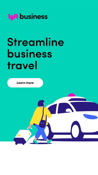 The ad promotes Lyft Business as a way to streamline business travel. It features an illustration of a woman with a suit