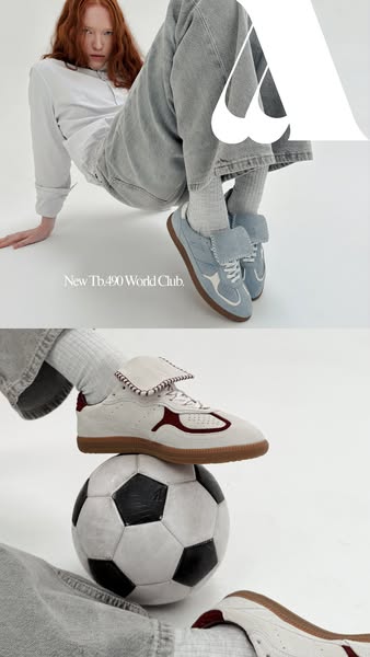 The ad showcases the 'New Tb.490 World Club' sneaker in two distinct colorways. The top half of the image featur