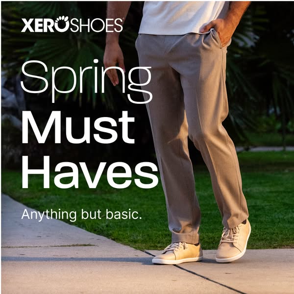 This ad from Xero Shoes shows a casual outfit with the brand's shoe. The text highlights that the brand's shoe a