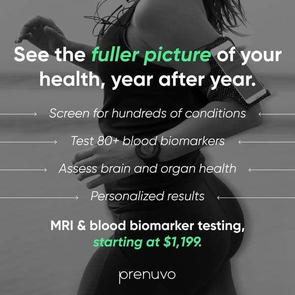 The ad features a woman running along the beach. A list of features is displayed in the foreground, along with the offer