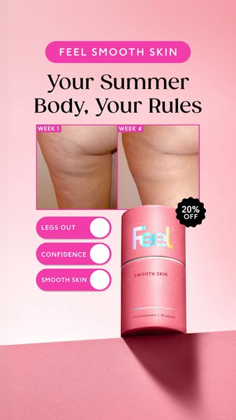 This ad promotes Feel's 'Smooth Skin' product. It uses a before-and-after format to highlight the supposed i