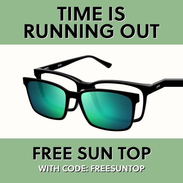 This image ad promotes Pair eyewear with a deal to get a free sunglass top frame by using the code FREESUNTOP. The ad ai