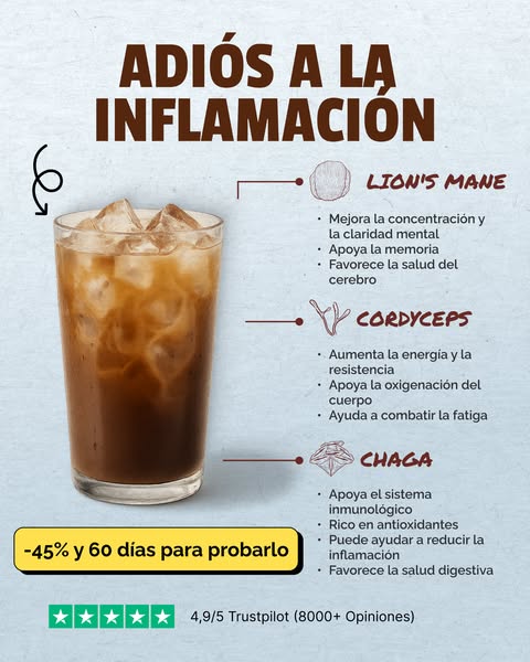 This ad promotes a product that helps with inflammation and has several mushroom ingredients, including Lion's Mane,