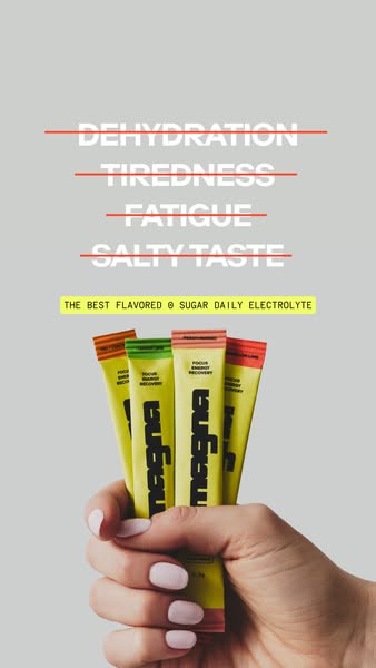 This ad for Magma electrolyte mix uses red strikethrough lines over common symptoms of dehydration to highlight the prod