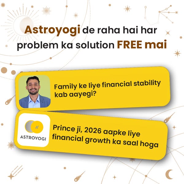This image ad promotes Astroyogi's services by highlighting how it can provide solutions to financial stability and 