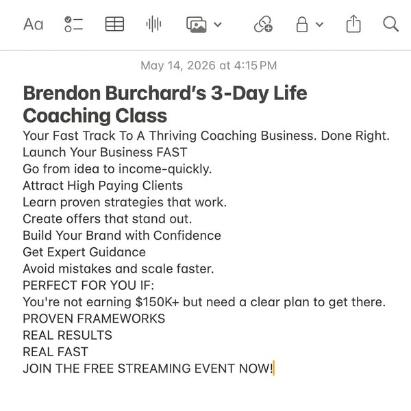 This ad promotes Brendon Burchard's 3-Day Life Coaching Class. It promises a fast track to a thriving coaching busin