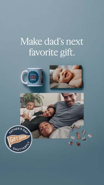 This ad promotes various photo-personalized gift options from Shutterfly for Father's Day, including a mug, canvas p