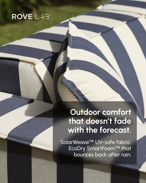 This ad for Rove Lab features a close-up of their outdoor furniture, emphasizing its comfort and weather-resistant quali