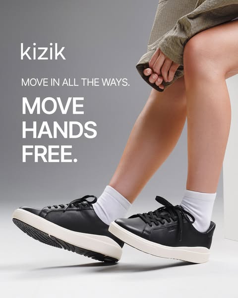 This ad showcases Kizik shoes, emphasizing their hands-free design and ease of use. The ad features a close-up shot of t