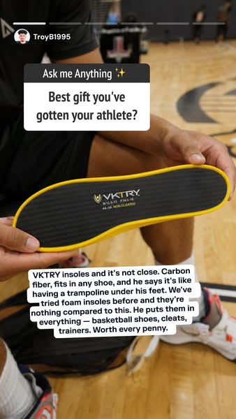 This ad features a social media post from TroyB1995 praising VKTRY insoles as the best gift he has gotten his athlete. H