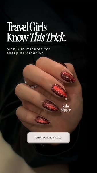 The ad highlights the ease of getting salon-quality manicures at home with travel in mind.