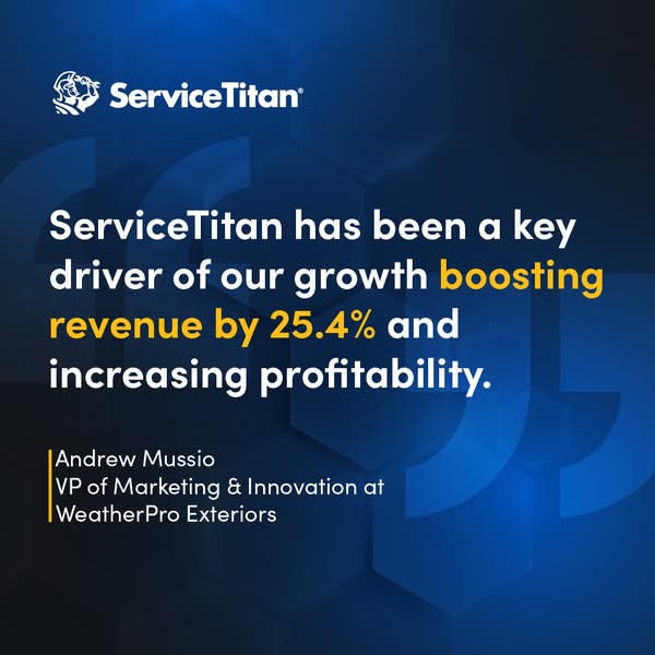 This ad uses a testimonial to build trust and showcase the value of ServiceTitan, highlighting how it has driven growth,