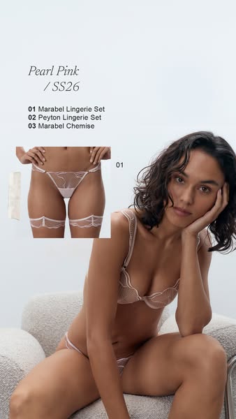 This image ad displays a person wearing a lingerie set. On the left side of the image is an inset showcasing another lin