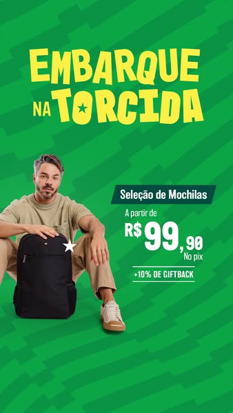 This ad showcases a promotion for backpacks, featuring a man alongside a black backpack with pricing and an offer for +1