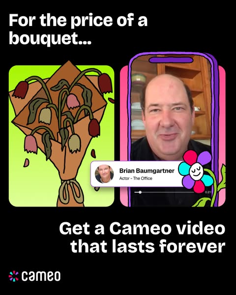 This ad promotes Cameo videos as a gift option, suggesting that for the price of a bouquet, you can get a Cameo video th