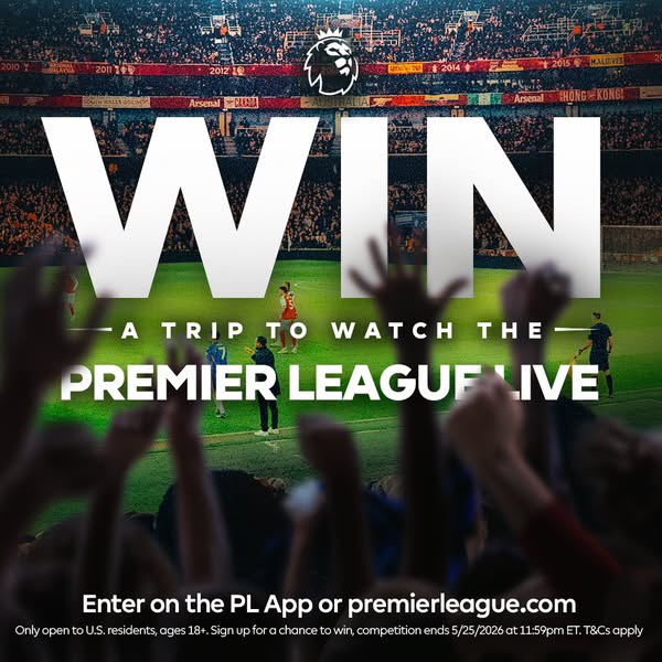 This ad promotes a sweepstakes where the winner will receive a trip to watch the Premier League live. The ad features a 