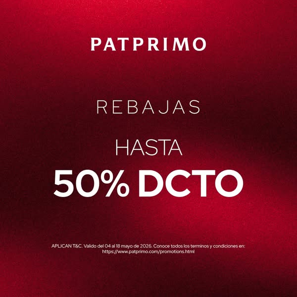 This image ad for Patprimo promotes a sale of up to 50% off. The ad is in Spanish and contains a URL for more informatio