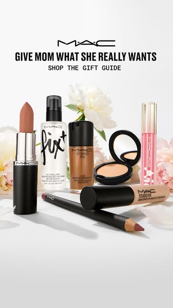 This M·A·C Cosmetics ad features a selection of their products, promoting them as ideal gifts for Mother's Day. The 