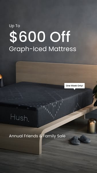 This ad promotes the Hush Graph-Iced Mattress, currently on sale for a limited time during the Annual Friends & Fami