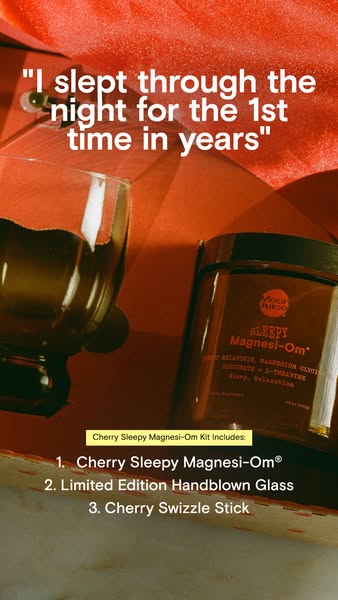 This image promotes a Cherry Sleepy Magnesi-Om kit. The kit includes Cherry Sleepy Magnesi-Om, a limited edition handblo