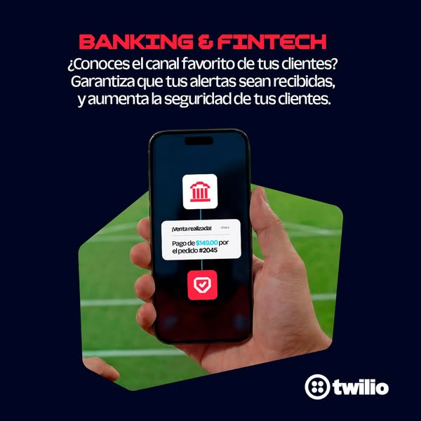 This ad promotes Twilio as a solution for fintech and banking companies to improve customer communication and security, 