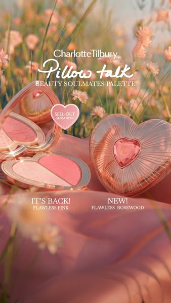 This image ad promotes Charlotte Tilbury's Pillow Talk Beauty Soulmates Palette. It features two shades, Flawless Pi
