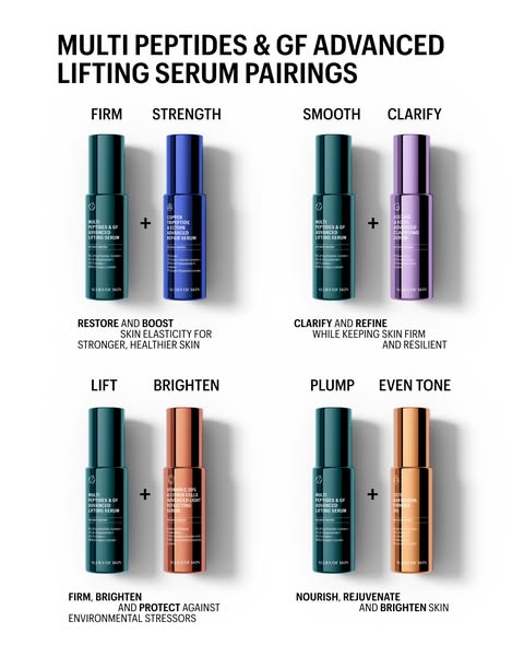 This image ad showcases a line of skincare serums, specifically highlighting how different serums can be paired together
