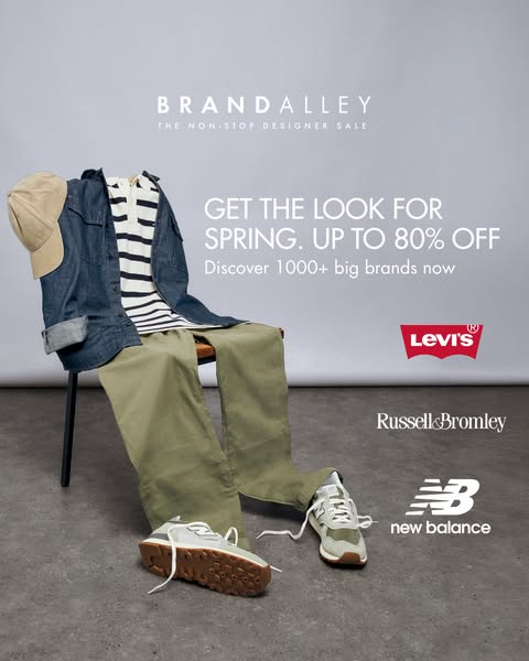 The ad features a collection of clothes, shoes, and accessories from BrandAlley to promote their designer sale for sprin