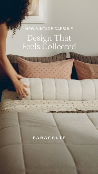 This ad showcases Parachute's new vintage capsule collection, emphasizing the collected and curated design aesthetic