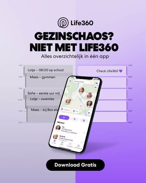 This ad promotes the Life360 app by highlighting its organizational benefits for families. It uses a visualized timeline