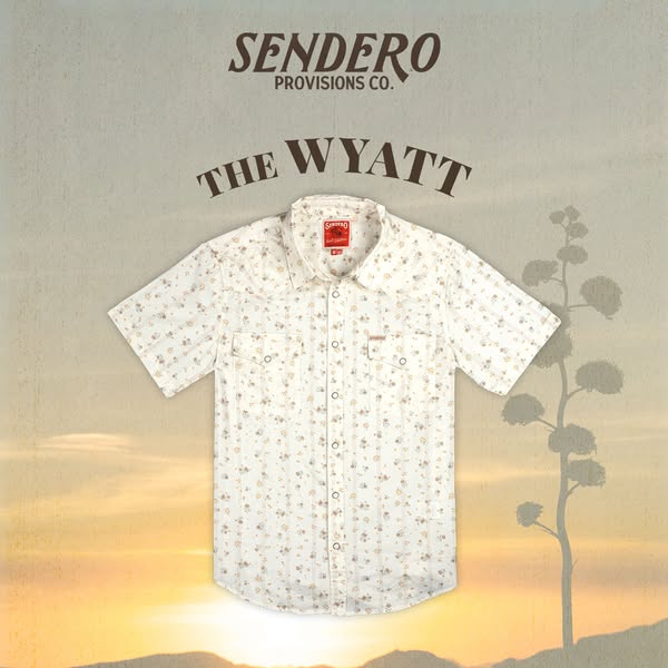 This ad promotes 'The Wyatt' shirt from Sendero Provisions Co. The ad features a picture of the shirt laid out a