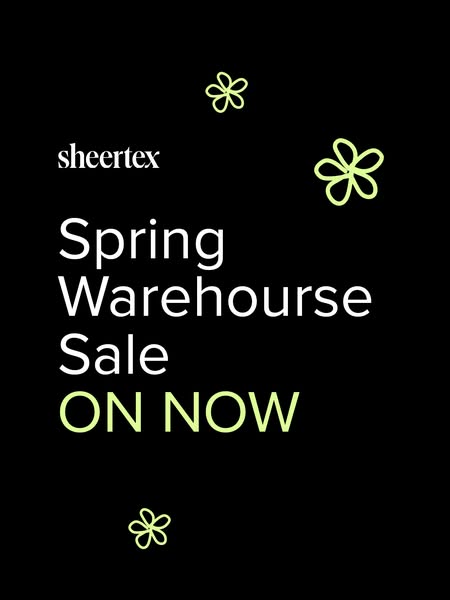 The image promotes a spring warehouse sale for Sheertex