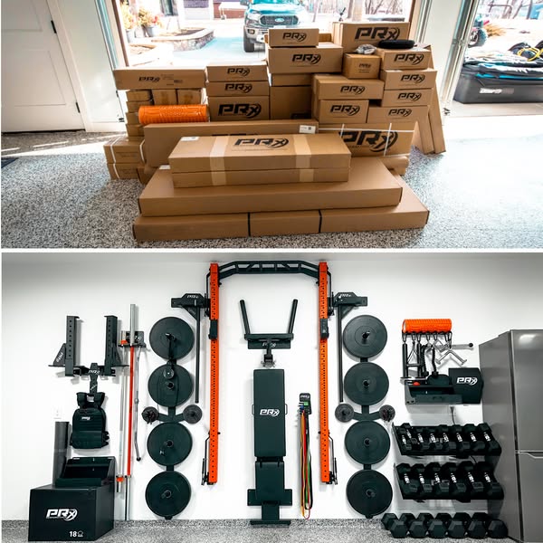 This ad shows the before and after results of using the brand's home fitness equipment to create a home gym. The ad 