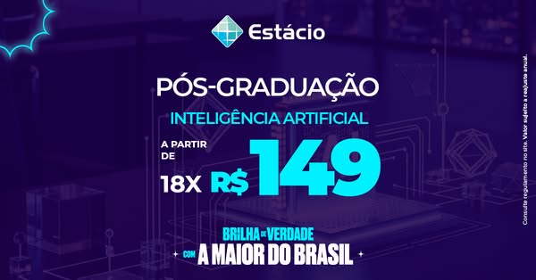 This image ad promotes a post-graduate program in artificial intelligence at Estácio, highlighting the affordability wit