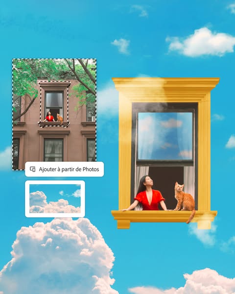 The ad shows a woman and a cat sitting in a window. The ad appears to be promoting a photo editing app.