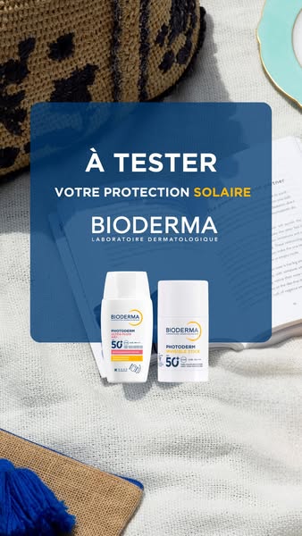 This image ad showcases Bioderma sunscreen products in a lifestyle setting to promote their sun protection benefits. The