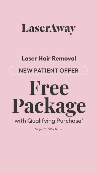 This static image ad for LaserAway promotes a special offer for new patients, advertising a free package with a qualifyi