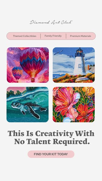 This ad for Diamond Art Club features a creative hook, emphasizing that their diamond art kits allow for creativity even