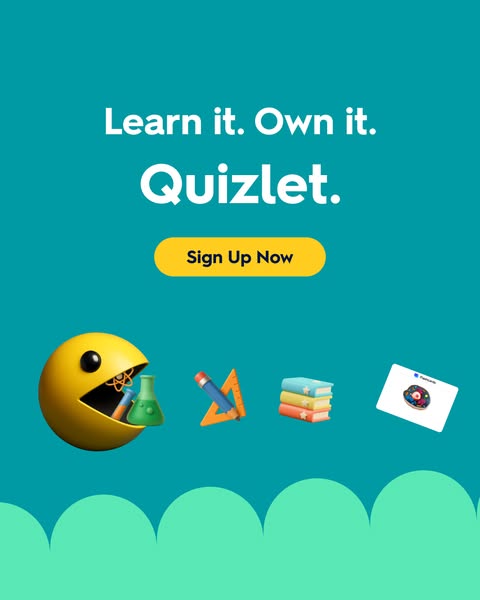 This ad for Quizlet utilizes a Pac-Man-style visual to show the platform helping students 'eat' and digest their