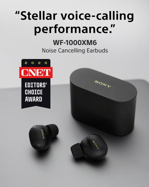 This ad highlights the stellar voice-calling performance of the Sony WF-1000XM6 Noise Cancelling Earbuds. The ad uses a 